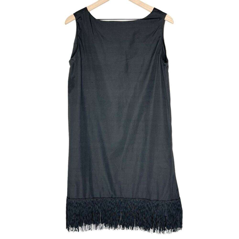 Vintage 80s black fringe flapper shift dress size small Costume - Picture 2 of 4